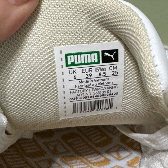 Puma California Exotic Leather Whisper‎ White/Puma White/Gold Sneaker Sz 8.5 Wmn - Picture 10 of 10